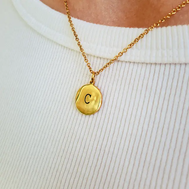 Gold Disc Initial Necklace