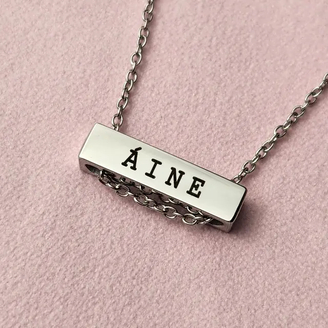 Silver bar necklace engraved with a name