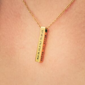 3cm vertical gold bar name necklace