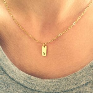Mini Initial tag gold necklace
